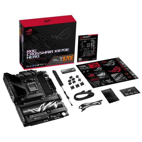 Mainboard|ASUS|AMD X870E|SAM5|ATX|Memory DDR5|Memory slots 4|2xPCI-Express 4.0 16x|2xPCI-Express 5.0 16x|4xM.2|1xHDMI|1xAudio-In|1xAudio-Out|6xUSB 3.2|2xUSB-C|2xUSB4|1xOptical S/PDIF|1xRJ45|ROGCROSSHAIRX870EHERO Mainboard|ASUS|AMD X870E|SAM5|ATX|Memory DDR5|Memory slots 4|2xPCI-Express 4.0 16x|2xPCI-Express 5.0 16x|4xM.2|1xHDMI|1xAudio-In|1xAudio-Out|6xUSB 3.2|2xUSB-C|2xUSB4|1xOptical S/PDIF|1xRJ45|ROGCROSSHAIRX870EHERO