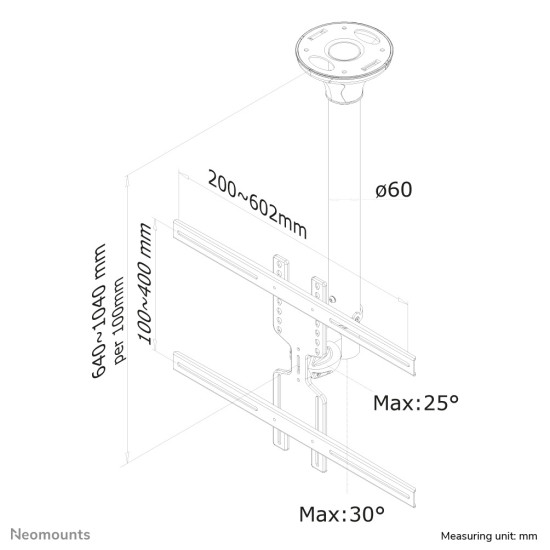 Neomounts FPMA-C400BLACK Monitor/TV mount ceiling 32-60" - h 64-104 cm Neomounts FPMA-C400BLACK Monitor/TV mount ceiling 32-60" - h 64-104 cm