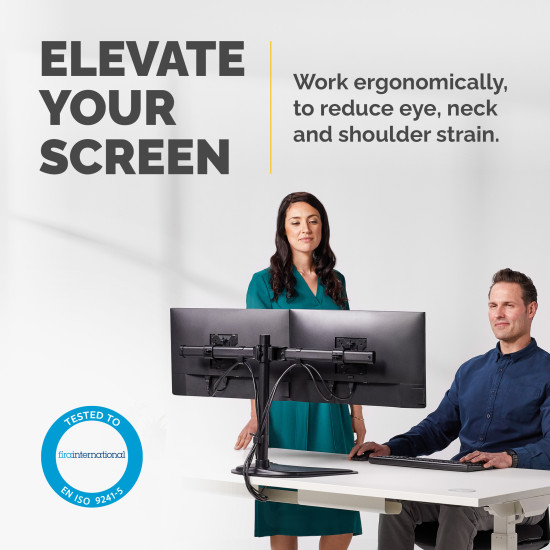 Fellowes Seasa Dual Monitor Arm - Freestanding Monitor Mount for 8KG 27 inch Screens - Ergonomic Adjustable Monitor Arm - Tilt 45° Pan 120° Rotation 360°, VESA 75 x 75/100 x 100 - Black Fellowes Seasa Dual Monitor Arm - Freestanding Monitor Mount for 8KG 27 inch Screens - Ergonomic Adjustable Monitor Arm - Tilt 45° Pan 120° Rotation 360°, VESA 75 x 75/100 x 100 - Black