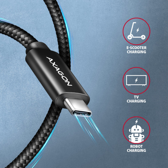 Axagon BUCM2-CM20AB Ladekabel USB-C zu USB-C 2.0, 2 m, PD 240 W 5 A, ALU - Schwarz - 2 Meter langes USB-C zu USB-C Kabel - Daten- und Ladefähig USB cable USB 2.0 USB C Black Axagon BUCM2-CM20AB Ladekabel USB-C zu USB-C 2.0, 2 m, PD 240 W 5 A, ALU - Schwarz - 2 Meter langes USB-C zu USB-C Kabel - Daten- und Ladefähig USB cable USB 2.0 USB C Black