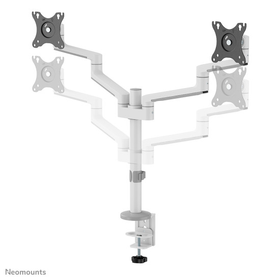 NEOMOUNTS SCREEN DESK MOUNT FOR TWO MONITORS, WHITE (CLAMP+GROMMET)