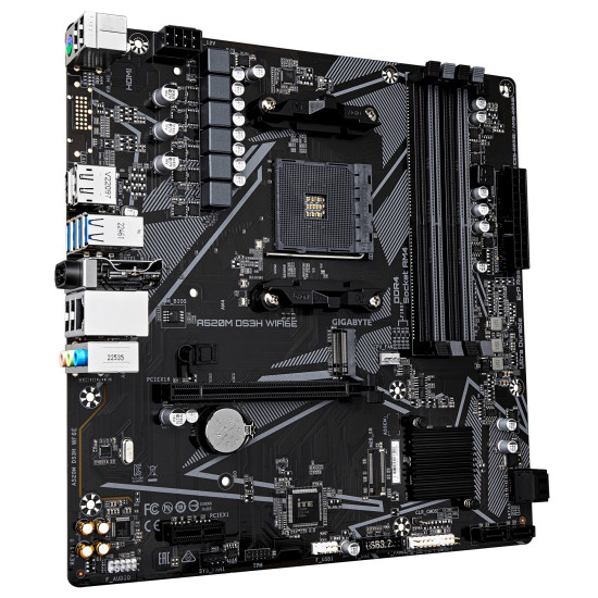 A520M DS3H WIFI6E Motherboard - Supports AMD Ryzen 5000 Series AM4 CPUs, up to 4733MHz DDR4 (OC), 1xPCIe 3.0 M.2, WIFI 6E, GbE LAN, USB 3.2 Gen 1