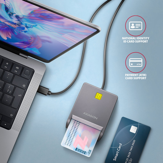 CARD READER FLAT SMARTCARD/ID/USB-C 1.3M CRE-SM3TC AXAGON CARD READER FLAT SMARTCARD/ID/USB-C 1.3M CRE-SM3TC AXAGON