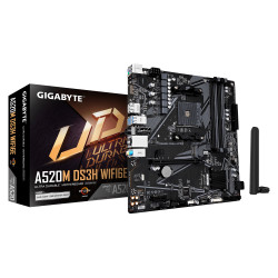 A520M DS3H WIFI6E Motherboard - Supports AMD Ryzen 5000 Series AM4 CPUs, up to 4733MHz DDR4 (OC), 1xPCIe 3.0 M.2, WIFI 6E, GbE LAN, USB 3.2 Gen 1