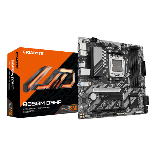 GIGABYTE B850M D3HP Motherboard - AMD Ryzen 9000 Series CPUs, 5+2+2 Phases Digital VRM, up to 8200MHz DDR5 (OC), 1xPCIe 5.0 + 1xPCIe 4.0 M.2, GbE LAN, USB 3.2 Gen 2 GIGABYTE B850M D3HP Motherboard - AMD Ryzen 9000 Series CPUs, 5+2+2 Phases Digital VRM, up to 8200MHz DDR5 (OC), 1xPCIe 5.0 + 1xPCIe 4.0 M.2, GbE LAN, USB 3.2 Gen 2