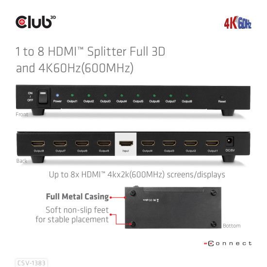 1 to 8 HDMI™ Splitter Full 3D and 4K60Hz(600MHz) 1 to 8 HDMI™ Splitter Full 3D and 4K60Hz(600MHz)
