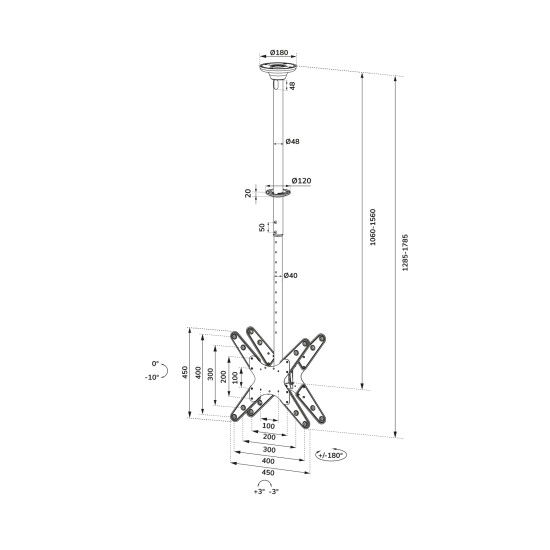 Neomounts FPMA-C340DBLACK Dual monitor/TV mount ceiling 32-75" - h 106-156 cm Neomounts FPMA-C340DBLACK Dual monitor/TV mount ceiling 32-75" - h 106-156 cm