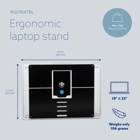 Laptop stand R-Go Riser Attachable, adjustable, integrated with your laptop, aluminum, black