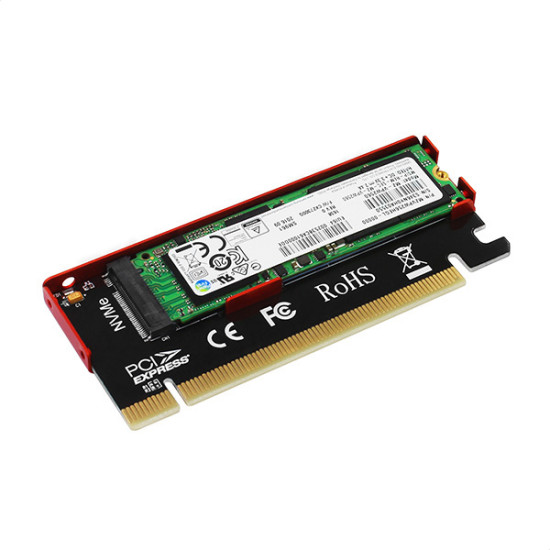 PCEM2-S PCIe x16 - M.2 NVMe M-key slot adapter, w. passive alu heatsink