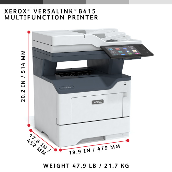 Xerox VersaLink B415 A4 47ppm Duplex Copy/Print/Scan/Fax PS3 PCL5e/6 2 Trays Total 650 Sheets Xerox VersaLink B415 A4 47ppm Duplex Copy/Print/Scan/Fax PS3 PCL5e/6 2 Trays Total 650 Sheets