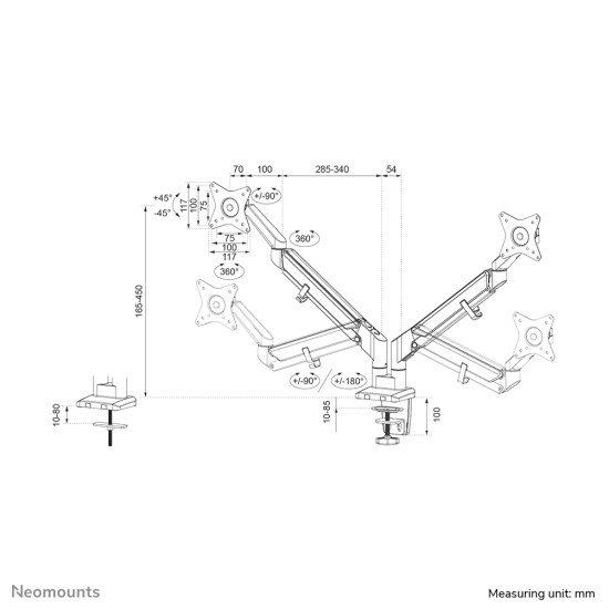 Neomounts DS70-810BL2 Monitor arm 17-32" - gas spring - space saving - 180°-stop Neomounts DS70-810BL2 Monitor arm 17-32" - gas spring - space saving - 180°-stop