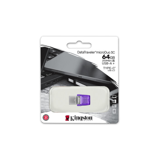 KINGSTON 64GB DATATRAVELER MICRODUO 3C 200MB/S DUAL USB-A + USB-C KINGSTON 64GB DATATRAVELER MICRODUO 3C 200MB/S DUAL USB-A + USB-C