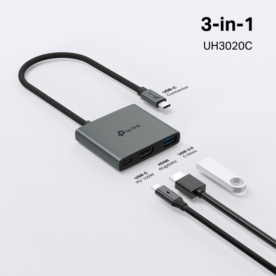 TP-Link UH3020C interface hub USB Type-C 5000 Mbit/s Grey TP-Link UH3020C interface hub USB Type-C 5000 Mbit/s Grey