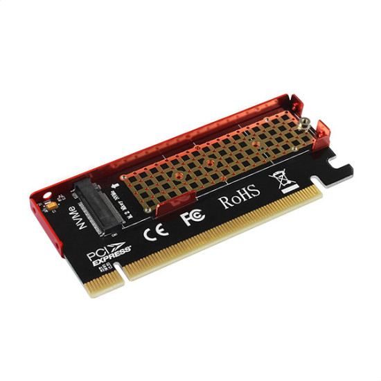 PCEM2-S PCIe x16 - M.2 NVMe M-key slot adapter, w. passive alu heatsink