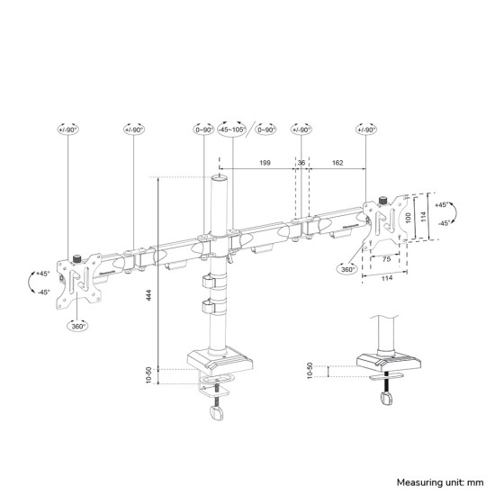 Neomounts DS60-600BL2 Monitor arm 10-32" - Quick-fix - 180°-stop