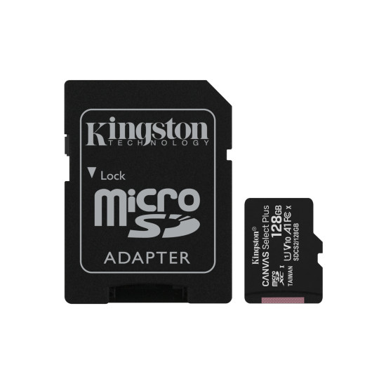 Kingston Technology Canvas Select 128GB micSDXC Plus 100R A1 C10 Card + ADP Kingston Technology Canvas Select 128GB micSDXC Plus 100R A1 C10 Card + ADP