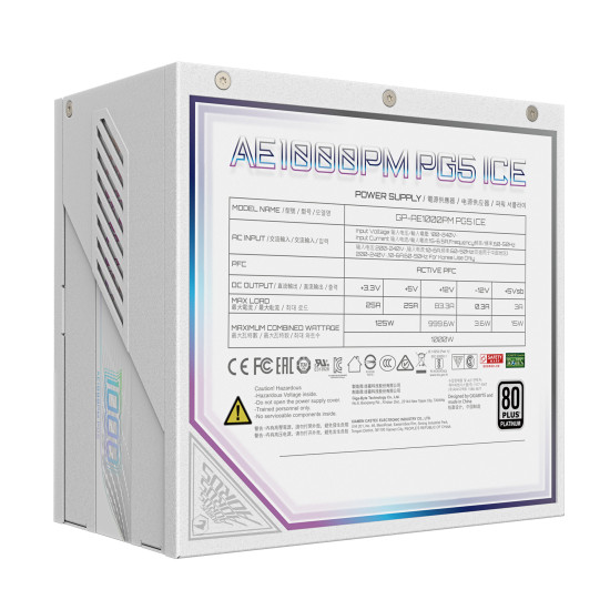 Power Supply|GIGABYTE|GP-AE1000PM PG5 ICE|1000 Watts|Efficiency 80 PLUS PLATINIUM|PFC Active|MTBF 100000 hours|GP-AE1000PMPG5ICE