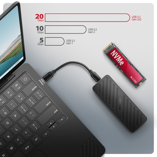 Axagon EEM2-20G NVMe-SSD-Gehäuse USB-C 3.2 20 Gbps 2230 - 2280 - schwarz SSD enclosure Black M.2 Axagon EEM2-20G NVMe-SSD-Gehäuse USB-C 3.2 20 Gbps 2230 - 2280 - schwarz SSD enclosure Black M.2