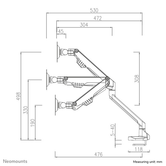 Neomounts FPMA-D750SILVER2 Monitor arm 10-32" - gas spring - Topfix - 180°-stop Neomounts FPMA-D750SILVER2 Monitor arm 10-32" - gas spring - Topfix - 180°-stop