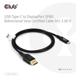 USB Type C Cable to DP 2.1 Bi-Directional VESA DP80 Certified Cable M/M 1m/3.28ft