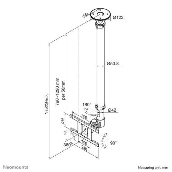 Neomounts FPMA-C100SILVER Monitor/TV mount ceiling 10-30" - h 79-129 cm Neomounts FPMA-C100SILVER Monitor/TV mount ceiling 10-30" - h 79-129 cm