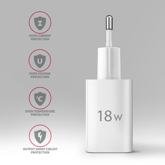 MOBILE CHARGER WALL USB 18W/1PORT WHITE ACU-QC18W AXAGON MOBILE CHARGER WALL USB 18W/1PORT WHITE ACU-QC18W AXAGON