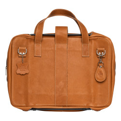 Laptop bag R-Go Viva, full-grain leather, with integrated laptop stand, shoulder strap, 15.6-inch, brown