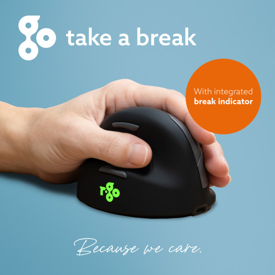 Ergonomic mouse R-Go HE Break with break software, medium (hand size 165-185 mm), left-handed, Bluetooth, black