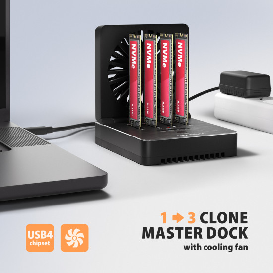 ADSA-M2C44 USB4 docking station for 4x M.2 NVMe SSDs, cloning