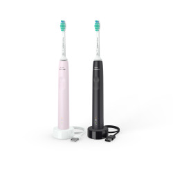 3100 series HX3675/15 2-pack sonic electric toothbrushes - black & pink 3100 series HX3675/15 2-pack sonic electric toothbrushes - black & pink