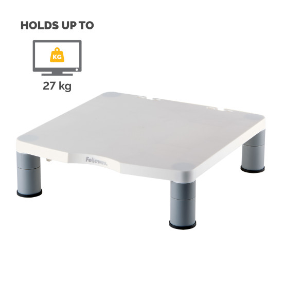 Fellowes Computer Monitor Stand with 3 Height Adjustments - Standard Monitor Riser with Cable Management - Ergonomic Adjustable Monitor Stand for Computers - Max Weight 27KG/Max Size 21" - Platinum
