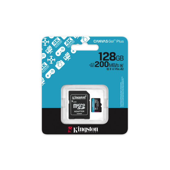 Kingston Technology 128GB microSDXC Canvas Go Plus Gen4 200MB/s A2 U3 V30 Card + Adapter Kingston Technology 128GB microSDXC Canvas Go Plus Gen4 200MB/s A2 U3 V30 Card + Adapter