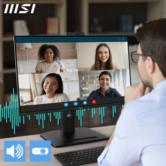 MSI Pro MP275QPDG 27 Inch Monitor, QHD (2560 x 1440), 100Hz, IPS, 1ms, 2x HDMI 2.0b, 1x DP 1.2a input, 1x DP 1.2a output, 1x Type-C (DP alt.) w/ 98W PD, 1x LAN, 4xUSB 5Gbps Type-A, 1x USB 5Gbps Type-B, Built-in Speakers, Webcam, Daisy Chain, HDR Ready, An MSI Pro MP275QPDG 27 Inch Monitor, QHD (2560 x 1440), 100Hz, IPS, 1ms, 2x HDMI 2.0b, 1x DP 1.2a input, 1x DP 1.2a output, 1x Type-C (DP alt.) w/ 98W PD, 1x LAN, 4xUSB 5Gbps Type-A, 1x USB 5Gbps Type-B, Built-in Speakers, Webcam, Daisy Chain, HDR Ready, An