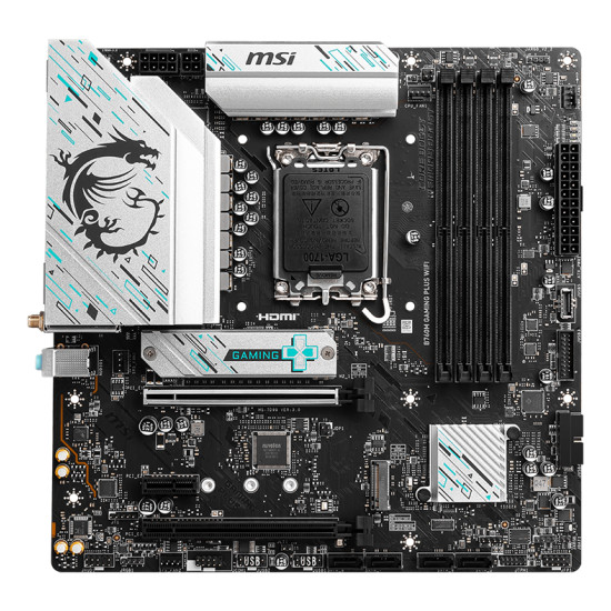 Mainboard|MSI|Intel B760 Express|LGA1700|Micro-ATX|Memory DDR5|Memory slots 4|1xPCI-Express 3.0 1x|1xPCI-Express 4.0 4x |1xPCI-Express 4.0 16x|2xM.2|2xHDMI|2xDisplayPort|2xUSB 2.0|4xUSB 3.2|1xPS/2|1xRJ45|3xAudio port|B760MGAMINGPLUSWIFI Mainboard|MSI|Intel B760 Express|LGA1700|Micro-ATX|Memory DDR5|Memory slots 4|1xPCI-Express 3.0 1x|1xPCI-Express 4.0 4x |1xPCI-Express 4.0 16x|2xM.2|2xHDMI|2xDisplayPort|2xUSB 2.0|4xUSB 3.2|1xPS/2|1xRJ45|3xAudio port|B760MGAMINGPLUSWIFI