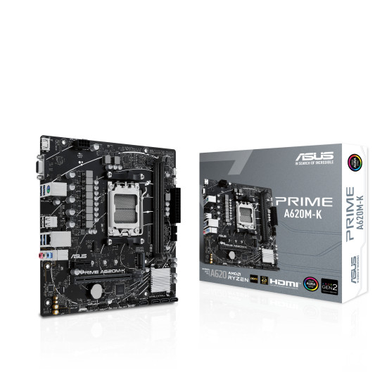 Mainboard|ASUS|AMD A620|Micro-ATX|Memory DDR5|Memory slots 2|1xPCI-Express 3.0 1x|1xPCI-Express 4.0 16x|1xM.2|1x15pin D-sub|1xHDMI|2xUSB 2.0|4xUSB 3.2|1xPS/2|1xRJ45|3xAudio port|PRIMEA620M-K Mainboard|ASUS|AMD A620|Micro-ATX|Memory DDR5|Memory slots 2|1xPCI-Express 3.0 1x|1xPCI-Express 4.0 16x|1xM.2|1x15pin D-sub|1xHDMI|2xUSB 2.0|4xUSB 3.2|1xPS/2|1xRJ45|3xAudio port|PRIMEA620M-K