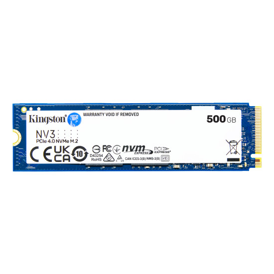 Kingston 500GB NV3 SSD M.2 2280 PCIe 4.0 NVMe, Read: 5,000/ Write: 3,000MB/s Kingston 500GB NV3 SSD M.2 2280 PCIe 4.0 NVMe, Read: 5,000/ Write: 3,000MB/s