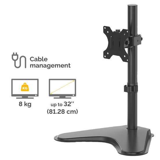 Fellowes Seasa Single Monitor Arm - Freestanding Monitor Mount for 8KG 32 inch Screens - Ergonomic Adjustable Monitor Arm - Tilt 45° Pan 120° Rotation 360°, VESA 75 x 75/100 x 100 - Black Fellowes Seasa Single Monitor Arm - Freestanding Monitor Mount for 8KG 32 inch Screens - Ergonomic Adjustable Monitor Arm - Tilt 45° Pan 120° Rotation 360°, VESA 75 x 75/100 x 100 - Black