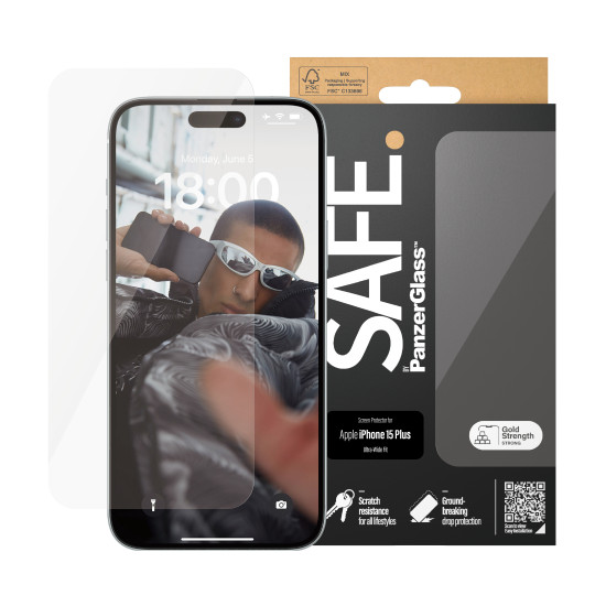 PanzerGlass SAFE. by ® Screen Protector iPhone 15 Plus | Ultra-Wide Fit Clear screen protector Apple 1 pc(s) PanzerGlass SAFE. by ® Screen Protector iPhone 15 Plus | Ultra-Wide Fit Clear screen protector Apple 1 pc(s)