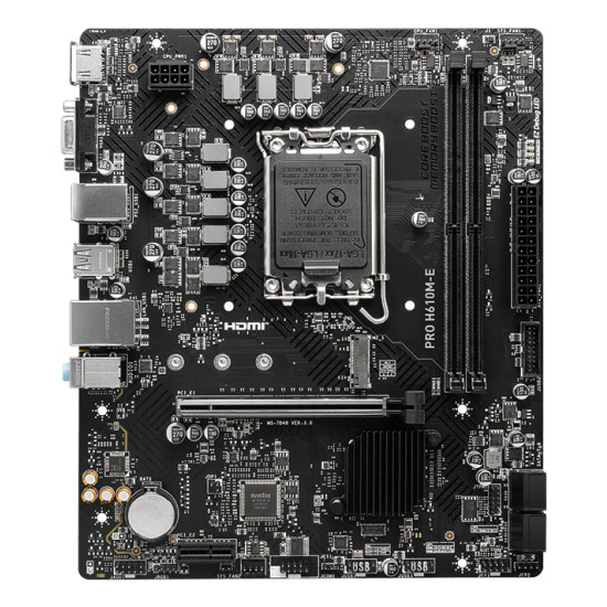 Mainboard|MSI|Intel H610|LGA1700|Micro-ATX|Memory DDR5|Memory slots 2|1xPCI-Express 1x|1xPCI-Express 16x|1xM.2|1x15pin D-sub|1xHDMI|4xUSB 2.0|2xUSB 3.2|1xPS/2|1xRJ45|3xAudio port|PROH610M-E