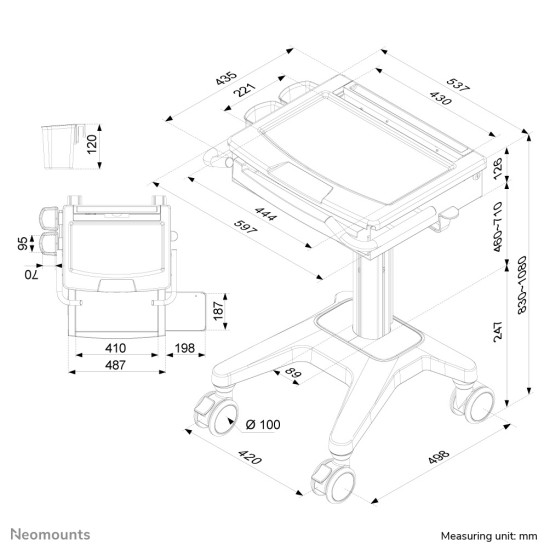 Neomounts MED-M200 Medical mobile workstation 10-17" - gas spring - lockable