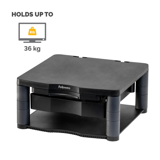 Fellowes Computer Monitor Stand with 3 Height Adjustments - Premium Monitor Riser Plus with Cable Management - Ergonomic Adjustable Monitor Stand for Computers - Max Weight 36KG/Max Size 21" - Graphite Fellowes Computer Monitor Stand with 3 Height Adjustments - Premium Monitor Riser Plus with Cable Management - Ergonomic Adjustable Monitor Stand for Computers - Max Weight 36KG/Max Size 21" - Graphite