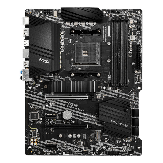 Mainboard|MSI|AMD B550|SAM4|ATX|2xPCI-Express 3.0 1x|1xPCI-Express 3.0 4x|2xM.2|1xPCI-Express 4.0 16x|Memory DDR4|Memory slots 4|1xDisplayPort|2xAudio-In|4xAudio-Out|4xUSB 2.0|1xUSB type C|3xUSB 3.2|1xPS/2|1xRJ45|B550-APRO Mainboard|MSI|AMD B550|SAM4|ATX|2xPCI-Express 3.0 1x|1xPCI-Express 3.0 4x|2xM.2|1xPCI-Express 4.0 16x|Memory DDR4|Memory slots 4|1xDisplayPort|2xAudio-In|4xAudio-Out|4xUSB 2.0|1xUSB type C|3xUSB 3.2|1xPS/2|1xRJ45|B550-APRO