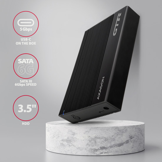 Axagon EE35-GTR USB-C 5Gbps - SATA 6G, 3.5 RIBBED box BLACK - USB Typ C HDD enclosure 3.5" Axagon EE35-GTR USB-C 5Gbps - SATA 6G, 3.5 RIBBED box BLACK - USB Typ C HDD enclosure 3.5"