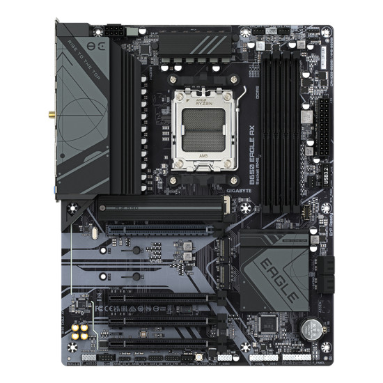 B650 EAGLE AX Motherboard - AMD Ryzen 9000 Series CPUs, 12+2+2 Phases VRM, up to 7600MHz DDR5 (OC), 1xPCIe 5.0 + 2xPCIe 4.0 M.2, GbE LAN, WIFI 6E, USB 3.2 Gen 2
