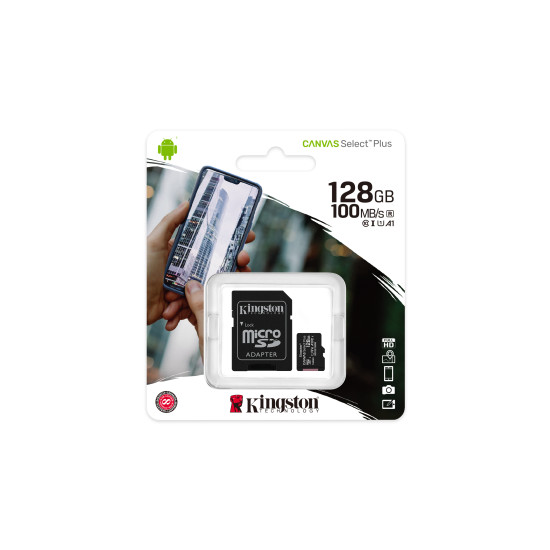 Kingston Technology Canvas Select 128GB micSDXC Plus 100R A1 C10 Card + ADP Kingston Technology Canvas Select 128GB micSDXC Plus 100R A1 C10 Card + ADP