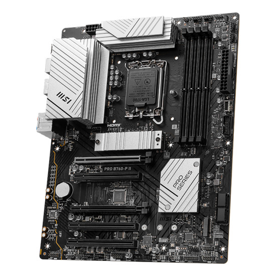 Mainboard|MSI|Intel B760 Express|LGA1700|Memory DDR5|Memory slots 4|5xPCI-Express 5.0 16x|2xM.2|1xHDMI|1xDisplayPort|2xUSB 2.0|2xUSB 3.2|1xUSB-C|1xOptical S/PDIF|1xRJ45|5xAudio port|PROB760-PII Mainboard|MSI|Intel B760 Express|LGA1700|Memory DDR5|Memory slots 4|5xPCI-Express 5.0 16x|2xM.2|1xHDMI|1xDisplayPort|2xUSB 2.0|2xUSB 3.2|1xUSB-C|1xOptical S/PDIF|1xRJ45|5xAudio port|PROB760-PII