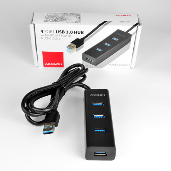 HUE-S2BL 4x USB 3.0 CHARGING hub w. 1.2m cable, power micro USB