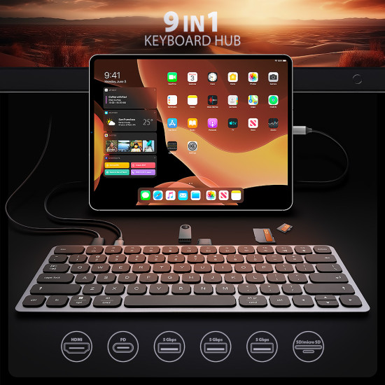 KEYBOARD + I/O HUB 9IN1/0.6M HMC-KB-US AXAGON KEYBOARD + I/O HUB 9IN1/0.6M HMC-KB-US AXAGON