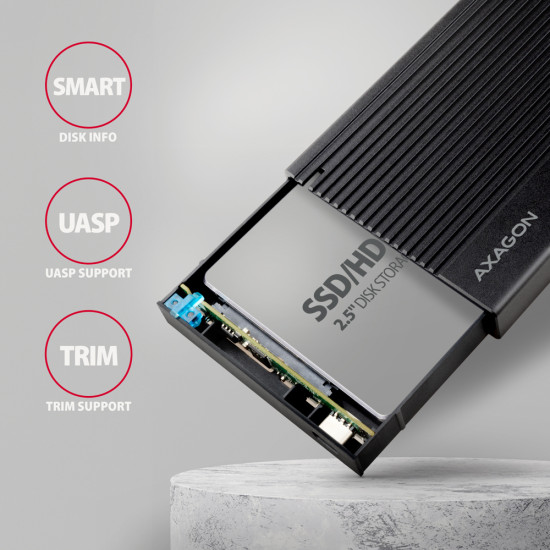 Axagon EE25-GTR USB-C 3.2 Gen 2 - SATA 6G 2.5\" externes Festplattengehäuse geriffelt HDD/SSD enclosure Black 2.5" Axagon EE25-GTR USB-C 3.2 Gen 2 - SATA 6G 2.5\" externes Festplattengehäuse geriffelt HDD/SSD enclosure Black 2.5"