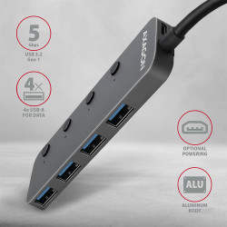 HUE-MSA Superspeed USB-A Switch Hub 4x USB 3.0 aktiv - 20cm schwarz